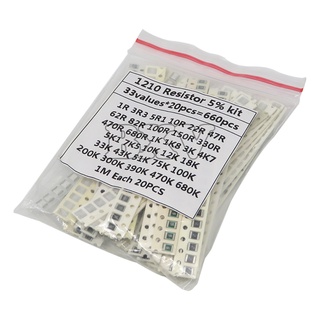 1210 ตัวต้านทาน SMD ชุด ชุดสารพัน 1ohm 1M Ohm 5% 33ValuesX 20PCS = 660PCS DIY Kit