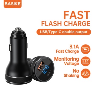 BASIKE ที่ชาร์จในรถ USB+Type C ไอโฟน 36W ชาร์จเร็ว Car Charger หัวชาร์จในรถ PD+QC 3.0 2ช่อง USB quick charge