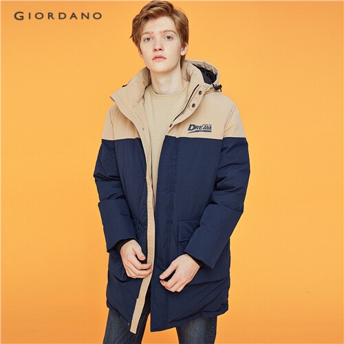 GIORDANO MEN Contrast detachable hooded 90% grey duck down jacket 01079715