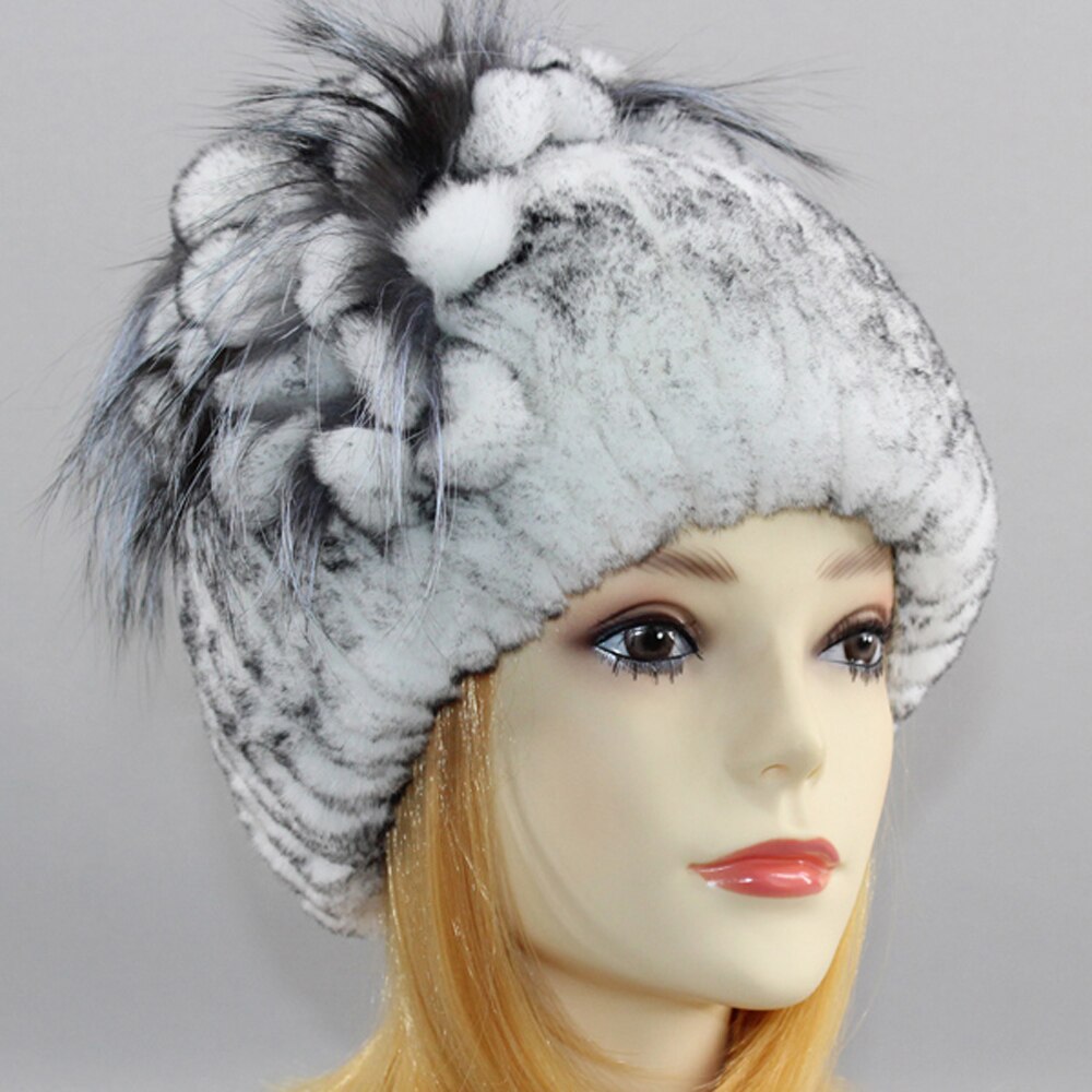 Hot Women Real Fur Hat 100Natural Rex Rabbit Fox Fur Hats Russian ...