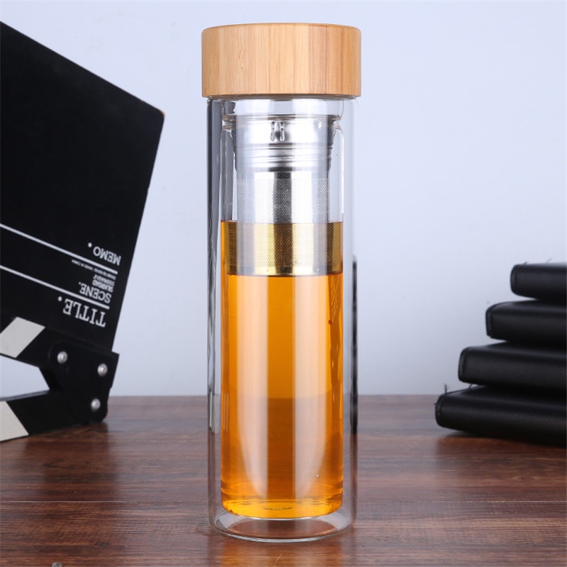 ขวดTravel Drinkware ortable Double Wall Glass Tea Bottle Tea Infuser