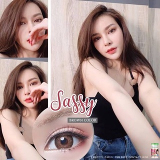 คอนแทคเลนส์ บิ๊กอาย สายฝอ. รุ่น Sassy สีเทา/ตาล Gray/Brown มีค่าสายตาปกติ (0.00)