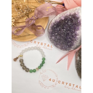 4u Crystal-S19 หยกเฮเชียนสีม่วงควันบุหรี่ + อะเวนจูรีน DIY (การดูแลสุขภาพ, การขับไล่ความชั่วร้ายและการปิดกั้นความชั่วร้าย ++) - สไตล์ที่ละเอียดอ่อนของผู้หญิง