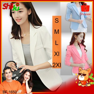 S M L XL 2XLเสื้อสูทผู้หญิงแขนยาวสีขาว ฟ้า ชมพู สไตล์เรียบหรู เสื้อสูทแฟชั่นผู้หญิง เสื้อสูททำงานผู้หญิง เสื้อสูทแขนยาว