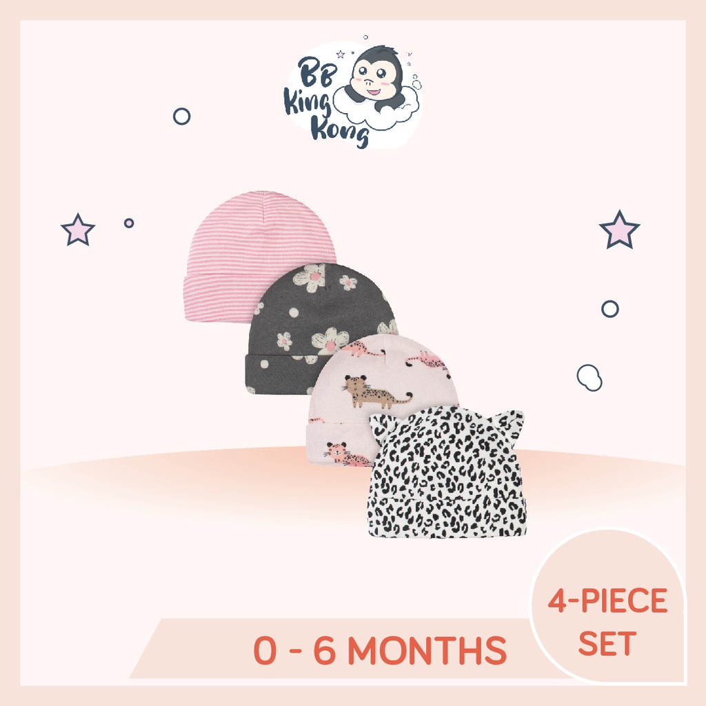 BB King Kong Gerber Set 4 Gerber 4-Pack Baby Girls Leopard Caps