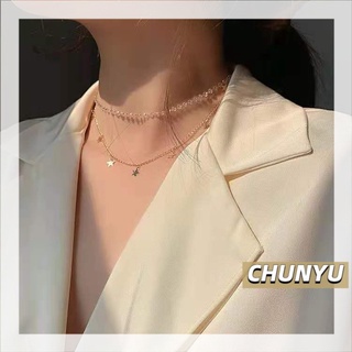 CHUNYU เครื่องประดับ สร้อยคอ โช้คเกอร์สั้น พร้อมจี้รูปดาว สำหรับสตร 144