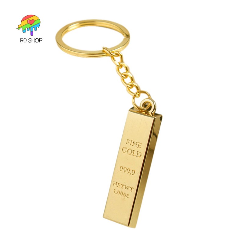 Faux 9999 Miniature Gold Tone Bar จี้ Key Chain แหวน