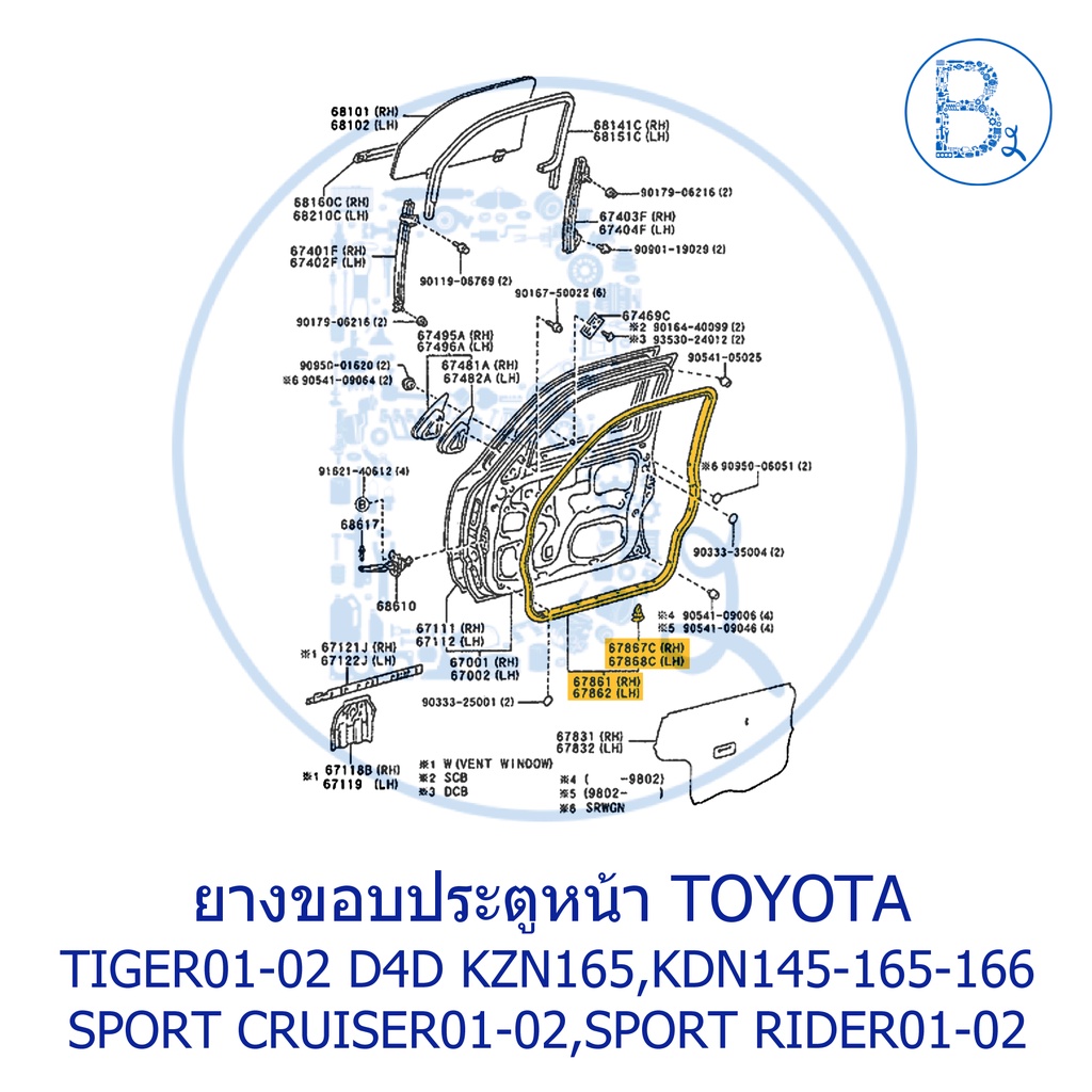 **อะไหล่แท้** ยางขอบประตู TOYOTA TIGER01-02 D4D KZN165,KDN145-165-166,SPORT CRUISER01-02,SPORT RIDER