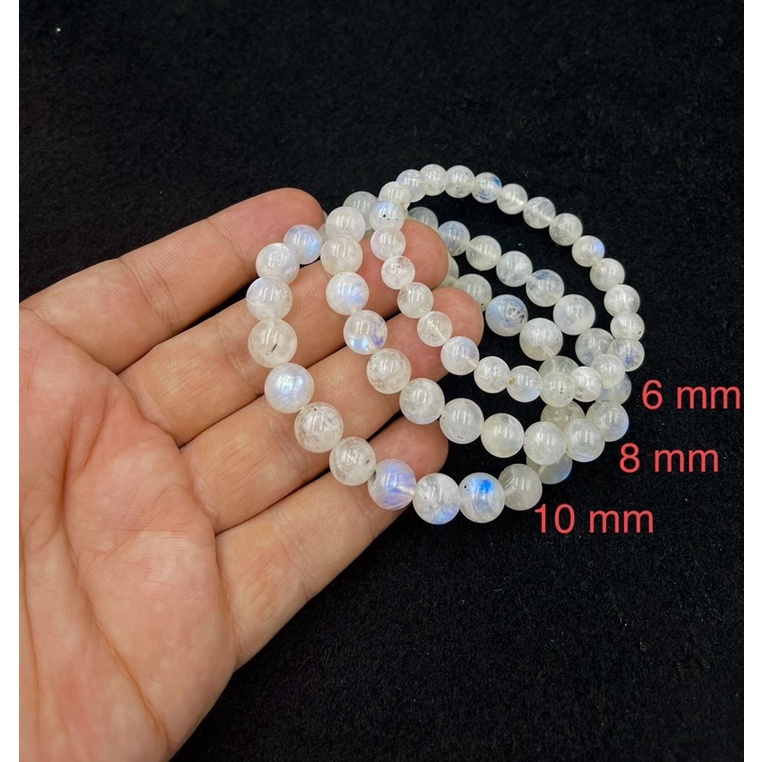 Natural White Rainbow Moonstone Round Beaded Bracelet 6 mm 8 mm 10 mm size Beaded Bracelet available #9