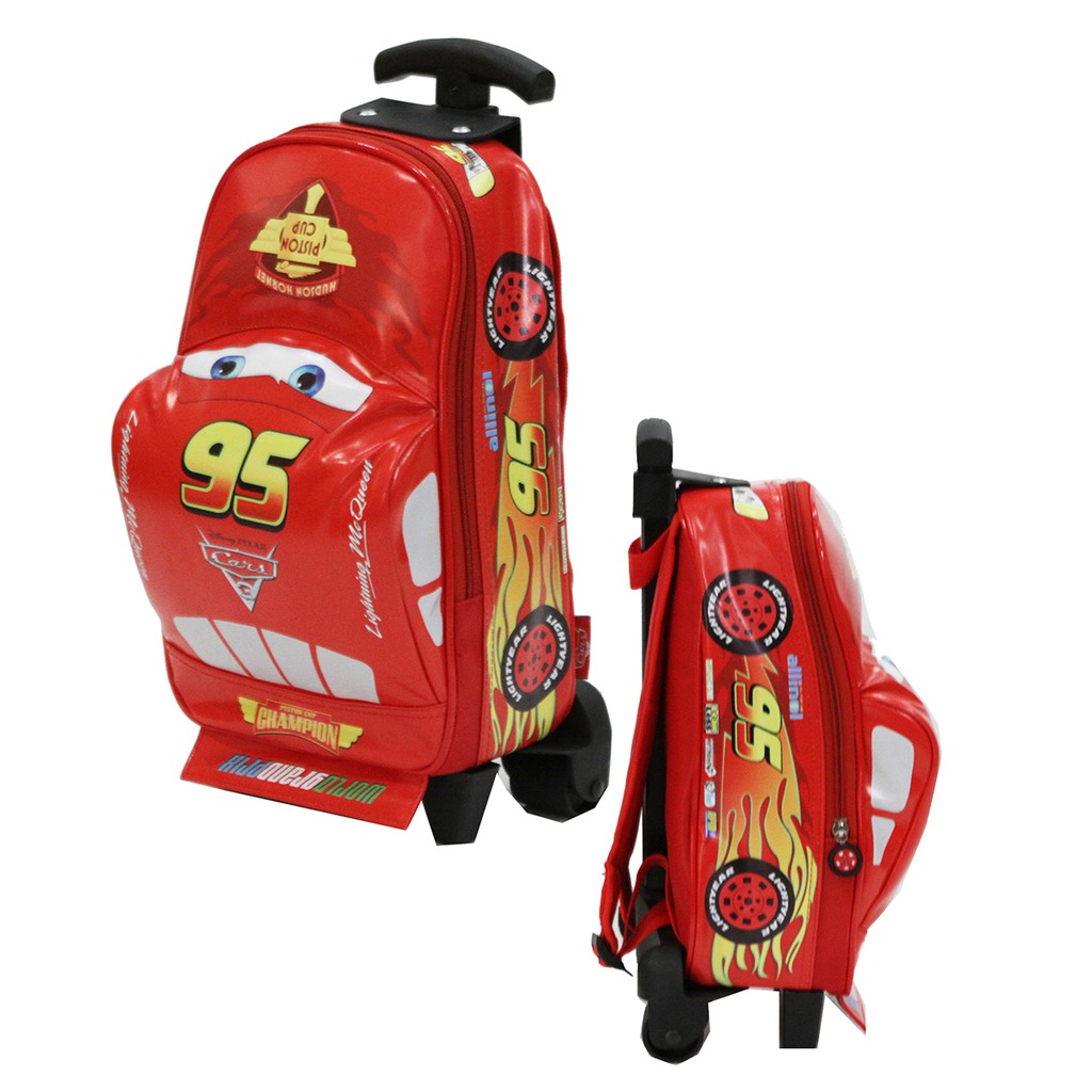 MERAH AND THE BEST - PAUD Trolley School Bag พร้อมภาพรถ ผ้าฟองน้ํากันน้ํา - สีแดง