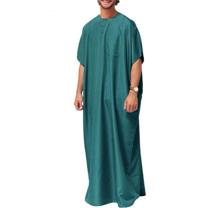 Nan เสื้อผ้ามุสลิมอาหรับ Kaftan Mid East Jubba Thobe Solid Short Sleeve Men Robes