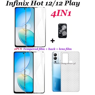 [4 In 1] ฟิล์มกระจกนิรภัยกันรอยเลนส์กล้อง คาร์บอนไฟเบอร์ 1 ชิ้น สําหรับ Infinix Hot 12 12i 12 Play 10i Hot 9Play Hot 11 Play 2