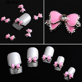 🌹♥ 10Pcs 3D โลหะผสมสีชมพู Rhinestone Bow Tie ผีเสื้อตกแต่ง DIY เล็บ DIY