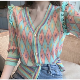 [พร้อมส่ง] เสื้อคลุมไหมพรม ไนลอน short-sleeved womens thin cardigan(EVV)