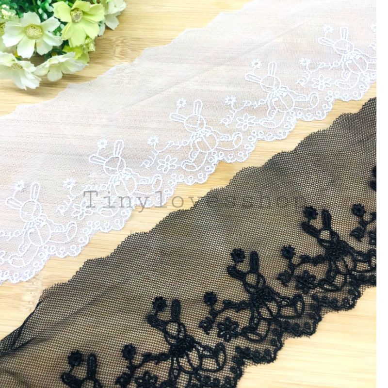 ลูกไม้ต่อชาย ผ้าตาข่ายโปร่ง ปัก ขายเป็นหลา ใช้ตกแต่ง งาน DIY พร้อมส่ง