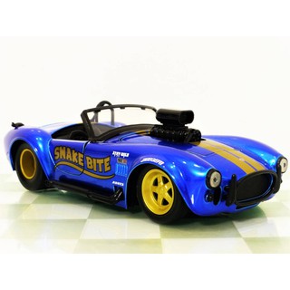 รถโมเดล สีน้ำเงิน จำลองสวย jada_30706 1965 shelby cobra 427 s/c 1:24 ประตู+หน้ารถ+ท้ายรถเปิดได้