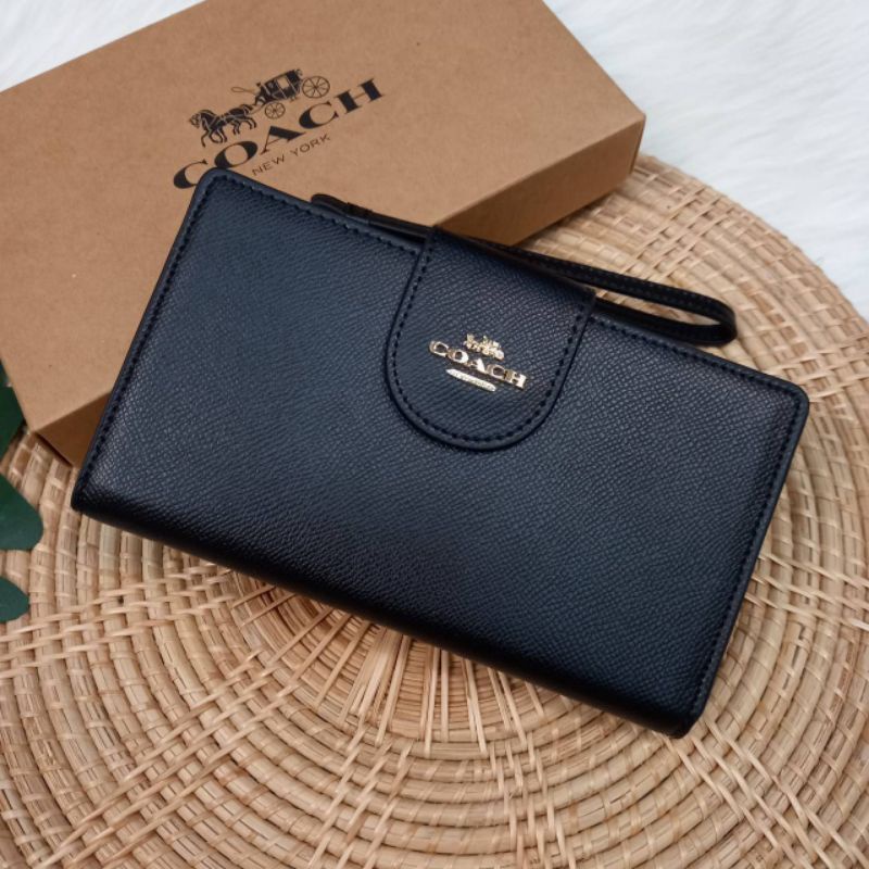 ส่งฟรี กระเป๋าสตางค์ คล้องมือ Coach แท้ รุ่นใหม่ สีดำ ผู้หญิง กระเป๋าเงิน สวยหรู