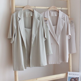 avocado ชุดเซ็ตเสื้อเบลเซอร์ สายเดี่ยว กางเกงขาสั้น ชุดเซ็ท 3 ชิ้น รุ่น Melon cream blazer set