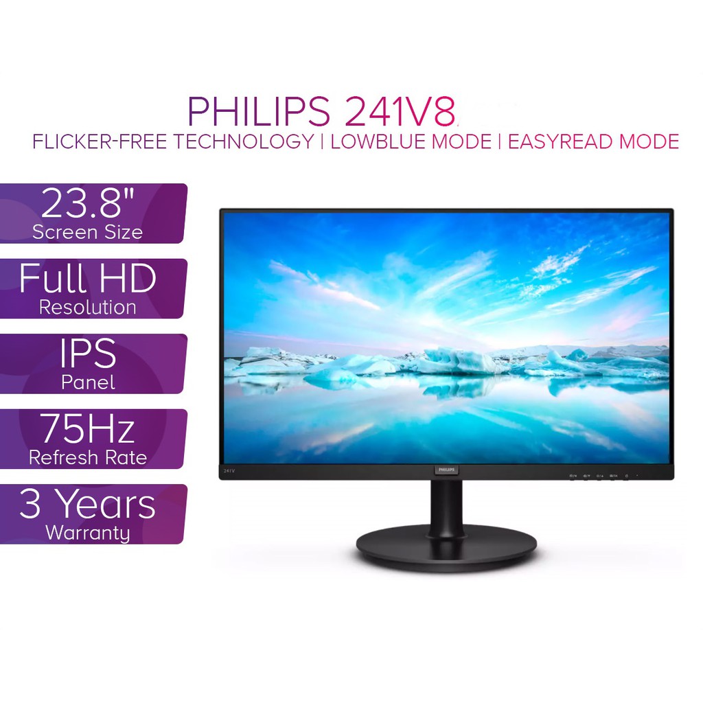 MONITOR (จอมอนิเตอร์) PHILIPS 241V8/67 23.8" IPS FHD 75Hz Warranty 3 - Y
