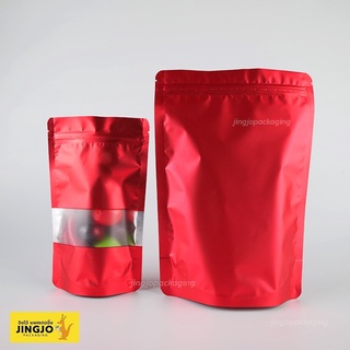 ถุงซิปล็อค ถุงฟอยด์ เจาะหน้าต่าง ตั้งได้ สีแดง [50ใบ] - Jingjo Packaging Ziplock Bags