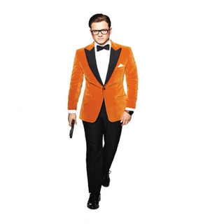 ใหม่ยี่ห้อกำมะหยี่สีส้ม Tuxedos Peaked Lapel Slim Fit เจ้าบ่าว Tuxedos ผู้ชายชุดแต่งงานชุดสำหรับ Man Blazer