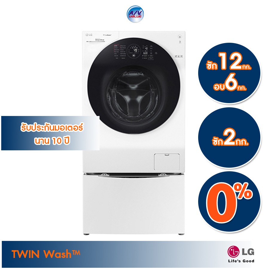 เครื่องซักผ้า LG รุ่น FG1612H2W TWINWash™ (สีขาว) ความจุ 12 กก./อบ 8 กก.