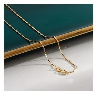 18K Gold Chain 925 เงินสร้อยคอสร้อยคอสามเหลี่ยมกล่อง Ingot Melon O Chain clavicle Chain 18K Gold หญิง ins เกาหลีผู้หญิงที่เรียบง่ายโซ่