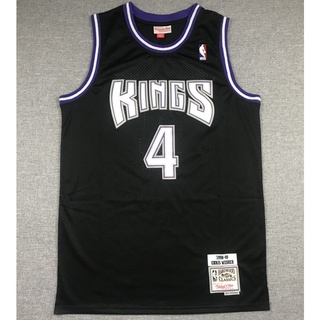 1998-99 season NBA รองเท้า Sacramento Kings สําหรับผู้ชาย #เสื้อกีฬาบาสเก็ตบอล ปักลาย Chris Webber สไตล์วินเทจ มี 4 ชิ้น สีดํา