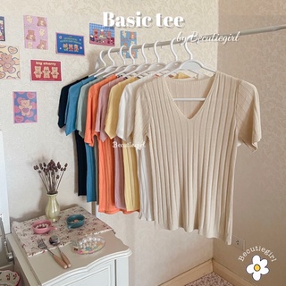 Basic tee🌷พร้อมส่ง🌷เสื้อไหมพรมผ้าร่อง เสื้อไหมพรมแขนสั้น เสื้อผ้าร่อง Becutiegirl