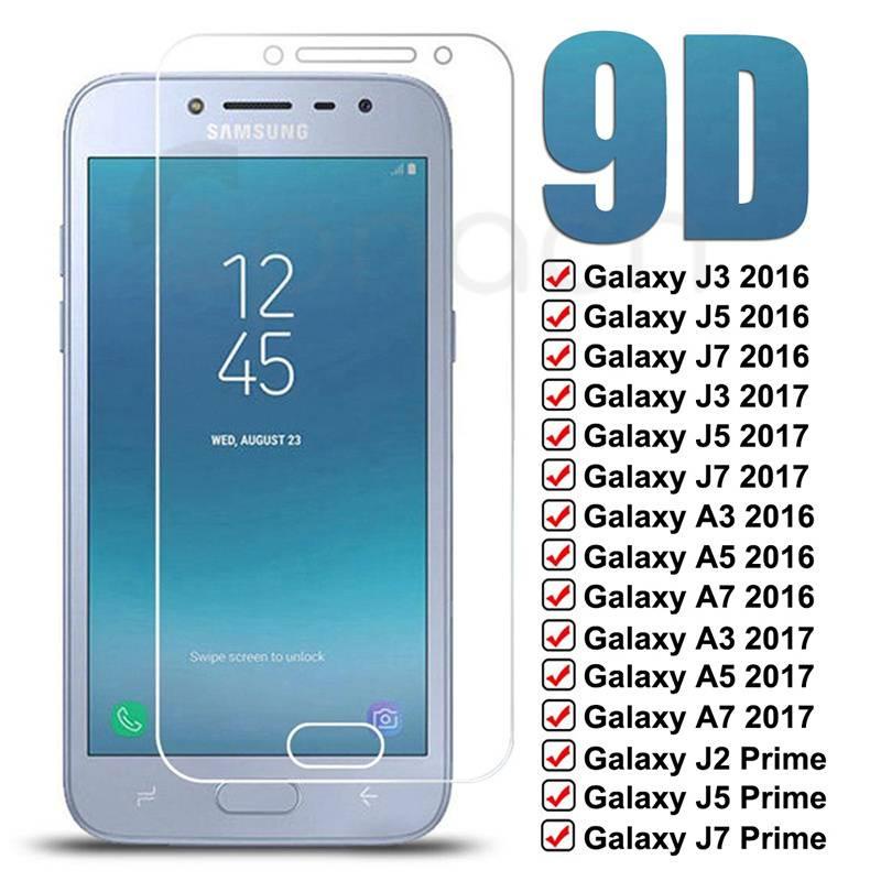 SAMSUNG 9DกระจกนิรภัยสําหรับSamsung Galaxy J3 J5 J7 A3 A5 A7 2016 2017 J2 J4 J7 Core J5 Prime S7 ป้อ