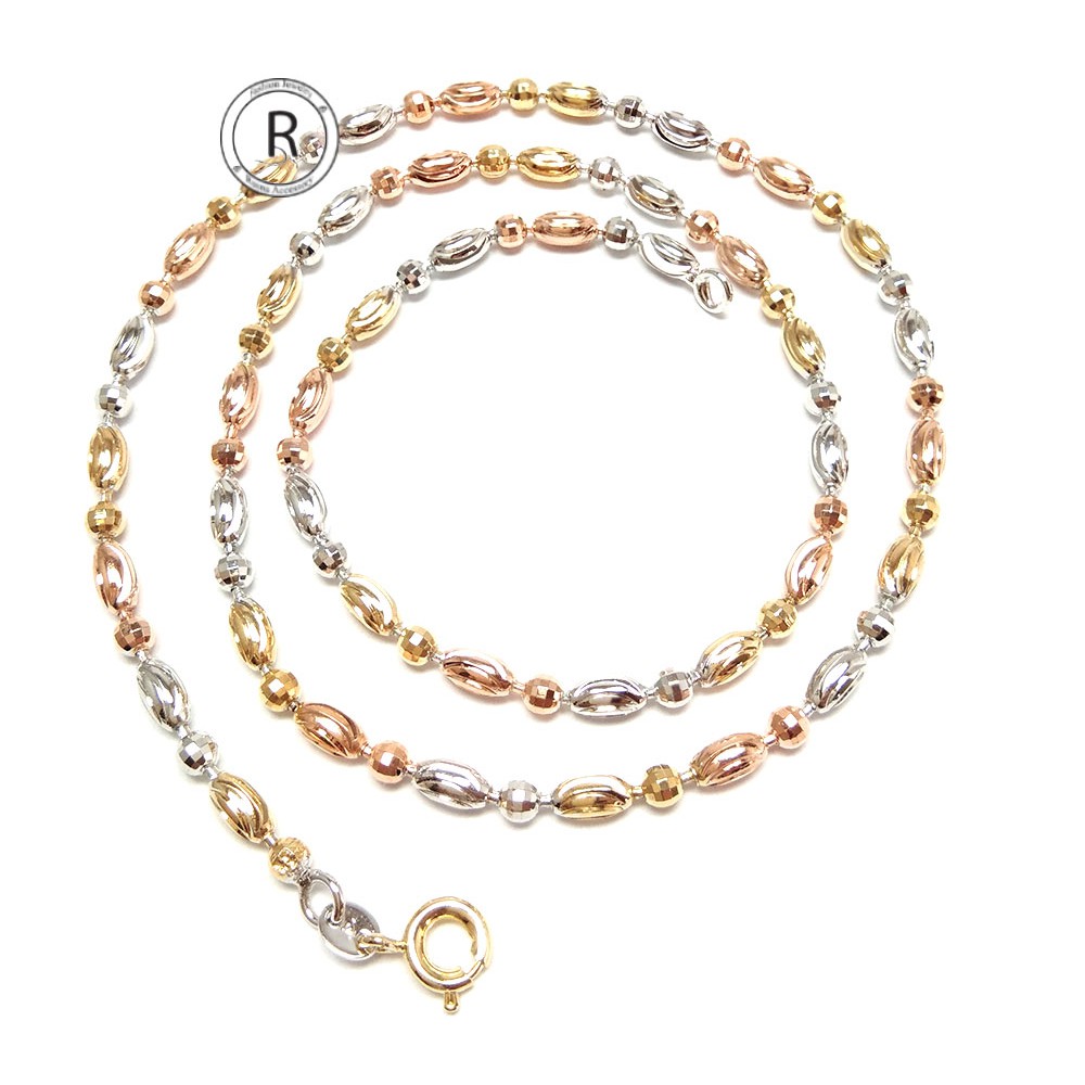 สร้อยคอสามกษัตริย์ รุ่น NL039-GWP ลายเม็ดบอล วงรีตัดลาย 3 มิลสร้อยคอผู้หญิง สร้อยแฟชั่น สร้อยเปล่า