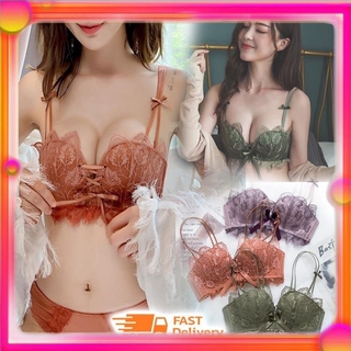 เซตชุดชั้นใน เสื้อใน + กกน Bra บราลูกไม้ บราแฟชั่น บราไร้โครง ลายใบไม้ พร้อมกางเกงใน งานเกรดพรีเมี่ยม
