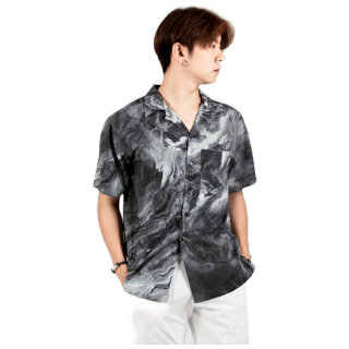 เสื้อเชิ้ตฮาวายแขนสั้น ผ้าไหมอิตาลี 100% (ไอซ์ซิลเวอร์) : Hawaii Ice Silver Marble Shirt (Short-sleeved)