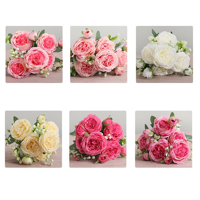 ช่อดอกโบตั๋นประดิษฐ์ ดอกกุหลาบเปอร์เซีย ขนาดเล็ก 5 ดอก 4 ช่อ สไตล์ยุโรป สําหรับตกแต่งบ้าน งานแต่งงาน