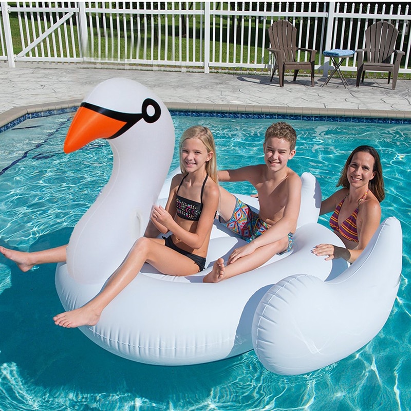 150cm White Inflatable Swan Pool Float Giant Swimming Ring Summer Water ...