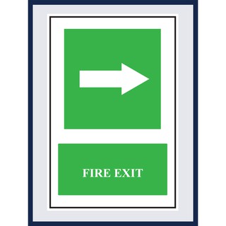 ป้ายแสดงภาวะปลอดภัย ทางหนีไฟ ด้านขวา FIRE EXIT สติ๊กเกอร์ ติดพลาสวูดหนา 3 มม. ขนาด 30x45 cm