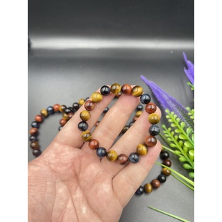 10 mm Natural Multi Color Tiger eye Round Beaded Bracelet Yellow Blue and Red Tiger eye Bracelet