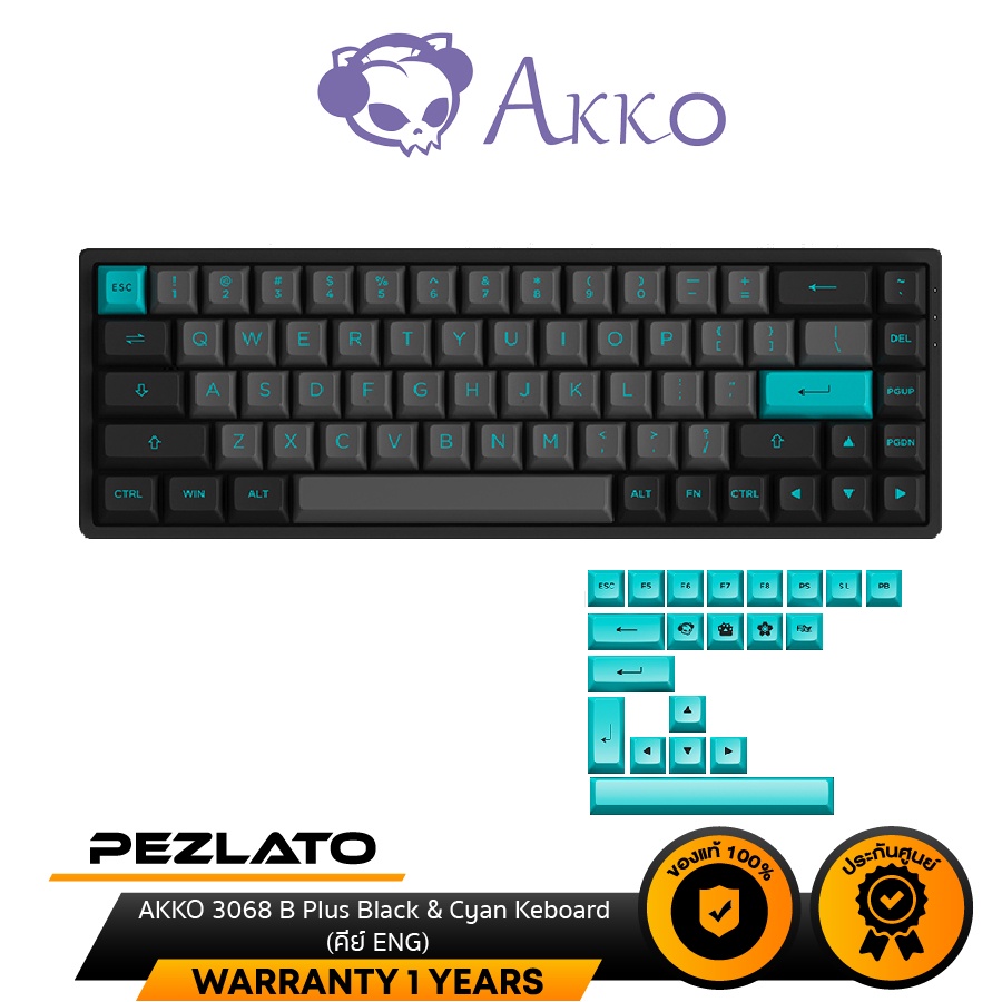 AKKO 3068B Plus Black & Cyan Keyboard (คีย์ ENG)