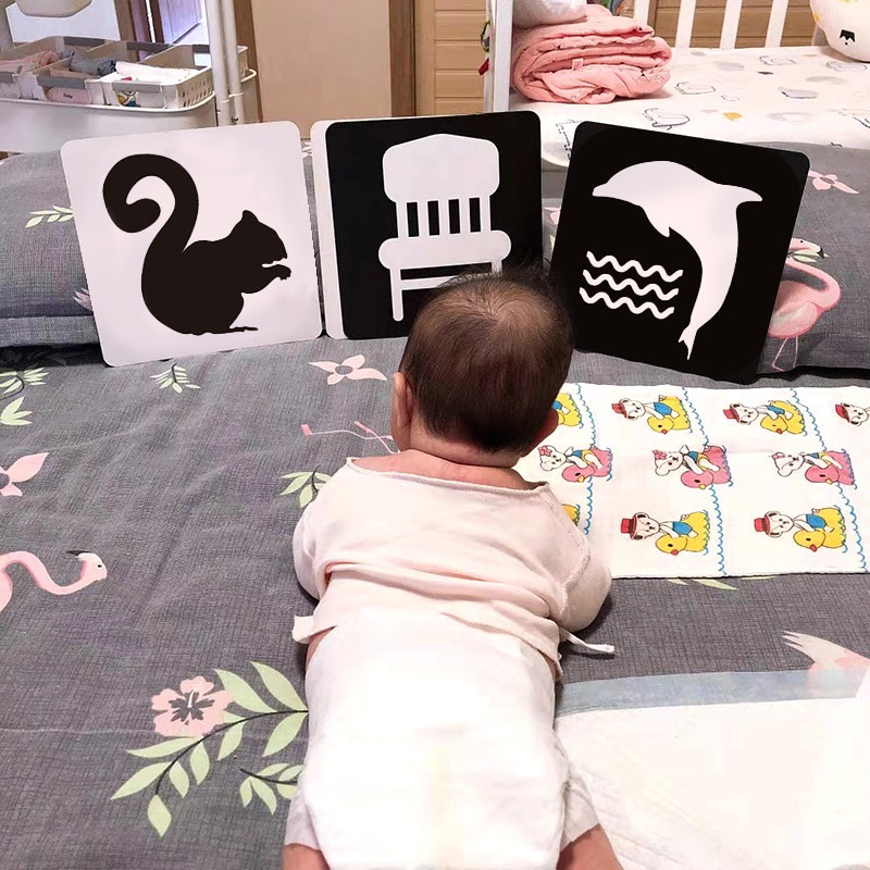 การ์ดฝึกกระตุ้นภาพทารกแรกเกิด Early Education ของเล่นเพื่อการศึกษา Montessori การ์ดแฟลชภาพขาวดําและสีสันสดใส