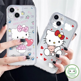 เคสโทรศัพท์มือถือ ซิลิโคนนิ่ม ใส กันกระแทก กันรอยกล้อง ลายการ์ตูนเฮลโลคิตตีน่ารัก สําหรับ Iphone 11 12 13 Pro Max