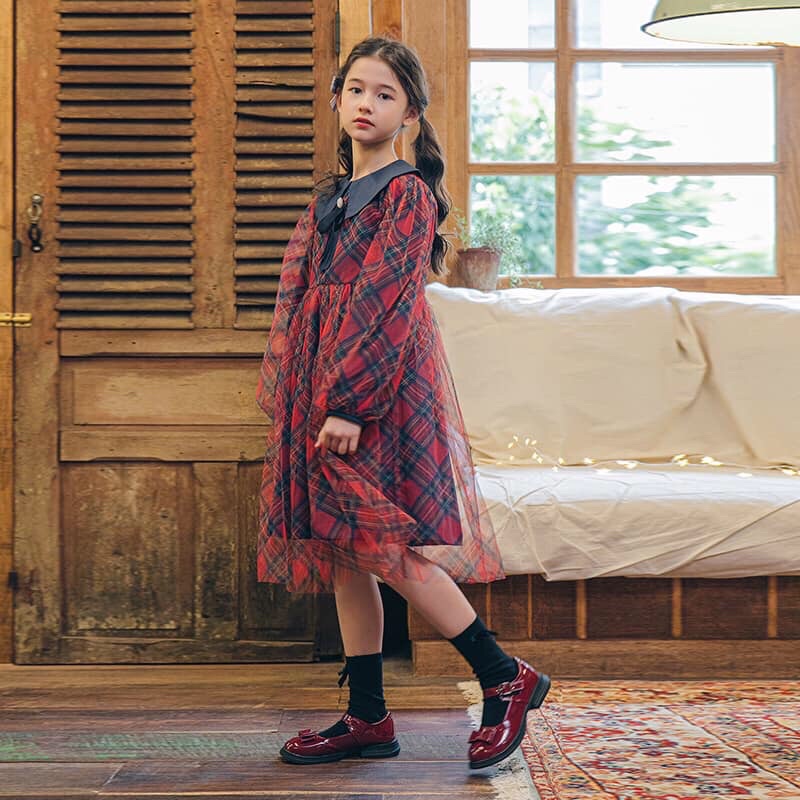 เดรสเกาหลี ลุคคุณหนู ลายสก็อต / Z82 / 730