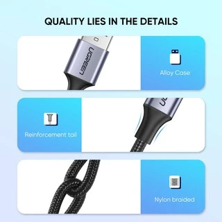 UGREEN สายชาร์จเร็ว USB Type C 3A Fast Charge & Data Cable สายชาร์จไนลอน Type C รุ่น US288