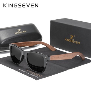 Kingseven ใหม่ แว่นตากันแดด ไม้วอลนัท โพลาไรซ์ แฮนด์เมด ป้องกันรังสียูวี 400 สีดํา สไตล์เรโทร สําหรับผู้ชาย