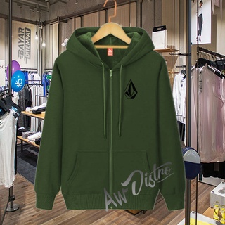 เสื้อแจ็กเก็ตกันหนาว มีฮู้ด ลายโลโก้ Distro Volcom สีดํา คุณภาพดี