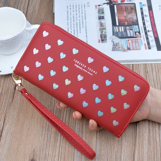 [B-115-L-สีแดง] กระเป๋าสตางค์ใบยาวซิปรอบ งานแท้ Forever Young รุ่นใหม่ล่าสุด ลายรูปหัวใจ Glittery สะท้อนแสง เกรดA