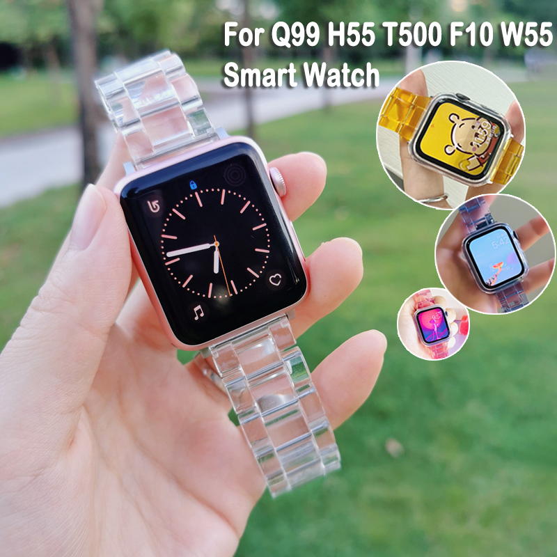 Transparent สายนาฬิกาข้อมือ Q99 H55 T5S T500 P90 F10 W55 W55S Smart Watch สายนาฬิกาโปร่งใส