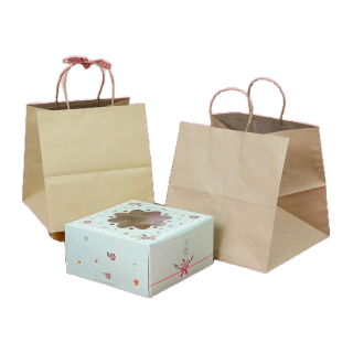 Boxjourney ถุงกระดาษมีหูหิ้ว สีคราฟท์ ใส่กล่องเค้ก 1-2 ปอนด์ (10 ใบ/แพ็ค)