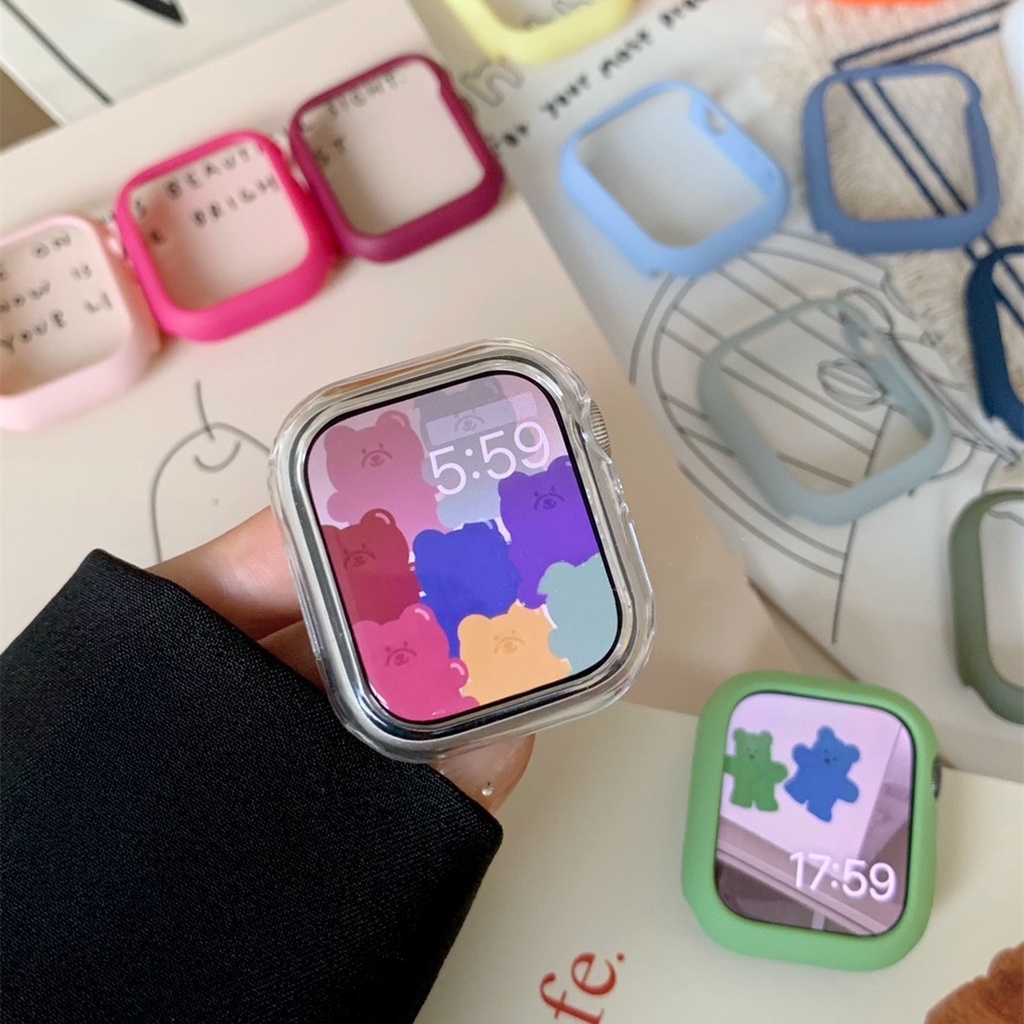 เคสนาฬิกาข้อมือ PC แบบแข็ง สีแคนดี้ สําหรับ Apple Watch 45/41/40/44 มม. รุ่นที่รองรับ iWatch SE 1-9
