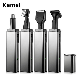 Kemei ของแท้ 4in1 เครื่องตัดแต่งขนจมูก ขนหู เคราไฟฟ้า ที่กันจอนคิ้ว สําหรับผู้ชาย สําหรับชุดกรูมเมอร์หูจมูก USB