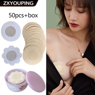 Zxyouping 50 ชิ้น บรรจุกล่อง มองไม่เห็น ชุดชั้นใน มีกาวในตัว กันน้ํา สติกเกอร์หัวนม แบบใช้แล้วทิ้ง สําหรับทุกเพศ